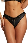 Hunkemoller Hunkemöller Talia V2 High Leg Faux Leather & Lace G-string In Caviar