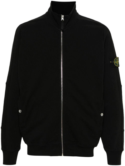 Stone Island Compass-badge Zipped Sweatshirt In Black