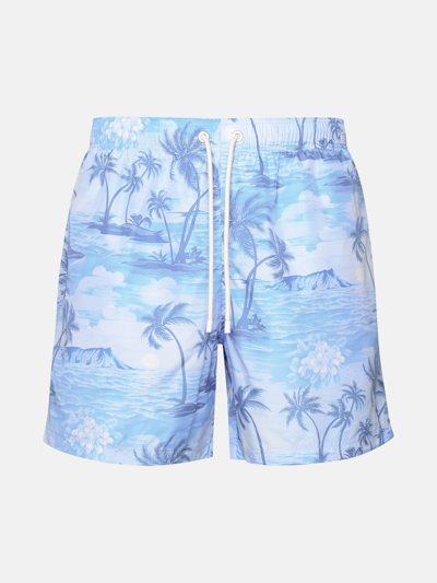 Palm Angels Sunset Graphic-print Swim Shorts In Light Blue