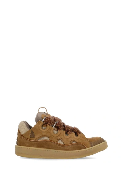 Lanvin Curb Leather Sneakers In Brown
