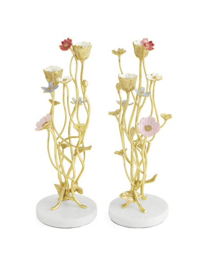 Michael Aram Wildflowers 2-piece Candleholder Set In Gold/white