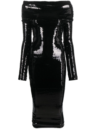 Alexandre Vauthier Sequined Long Sleeve Midi Dress In Negro