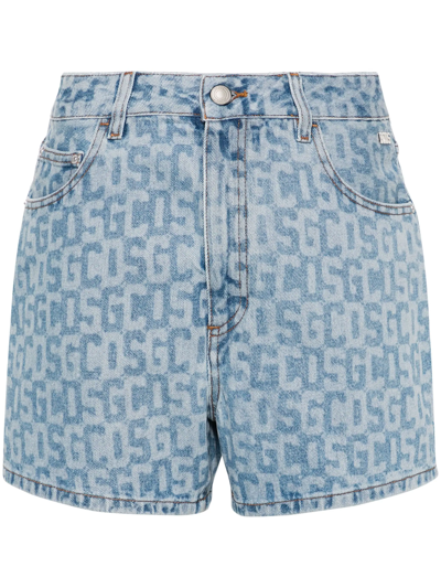 Gcds Logo Patch Denim Shorts In Blue