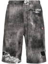 DIESEL COTTON SPORTS SHORTS WITH DISTRESSED EFFECT PRINT