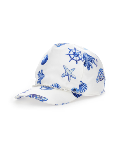 Monnalisa Kids'   Baseball Cap With Rhinestones In White + Blue