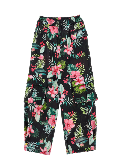 Monnalisa Jungle Print Cady Trousers In Black