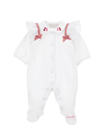 Monnalisa Babies'   Cotton Playsuit With Collar In White + Red