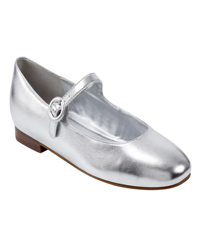 Marc Fisher Women's Thalie Round Toe Dress Ballet Flats In Silver- Manmade
