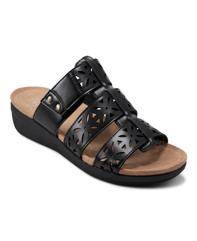 Easy Spirit Women's Bazel Open Toe Strappy Casual Sandals In Black - Faux Leather