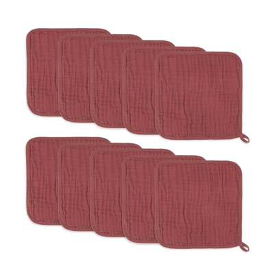 Comfy Cubs Babies' Muslin Washcloths, Pack Of 10 With Gift Box In Wine
