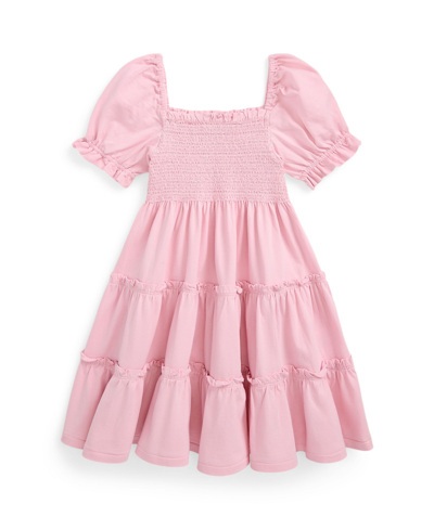 Polo Ralph Lauren Kids' Toddler And Little Girls Smocked Cotton Jersey Dress In Pink,white
