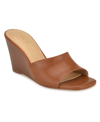 Nine West Niya3 Womens Laceless Man Made Wedge Sandals In Cognac- Faux Leather- Polyurethane