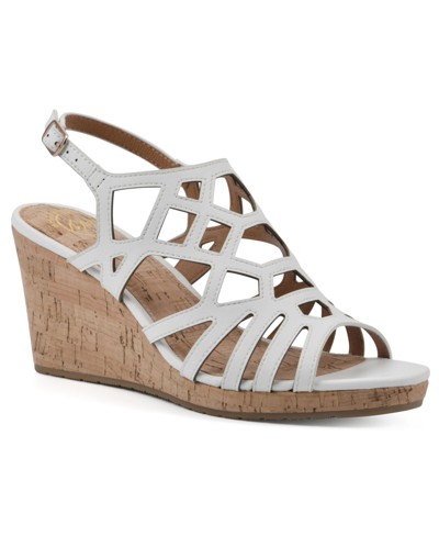 White Mountain Flaming Wedge Sandals In White Smooth