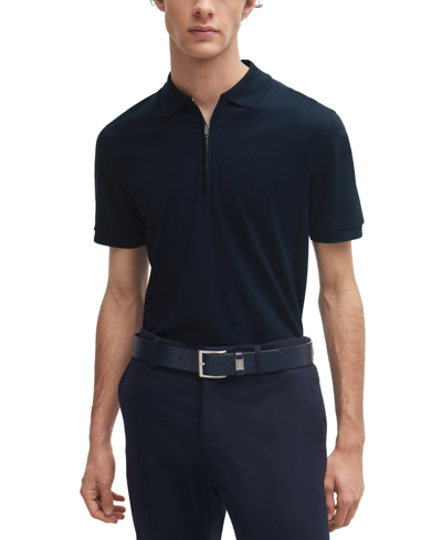 Hugo Boss Boss By  Men's Zip Placket Slim-fit Polo Shirt In Dark Blue