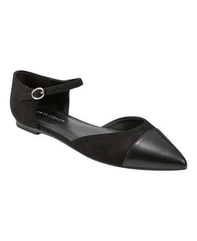 Marc Fisher Women's Elesia Pointy Toe Dress Flat Shoes In Black- Faux Leather