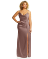 Dessy Collection Cowl-neck Draped Wrap Maxi Dress With Front Slit In Sienna