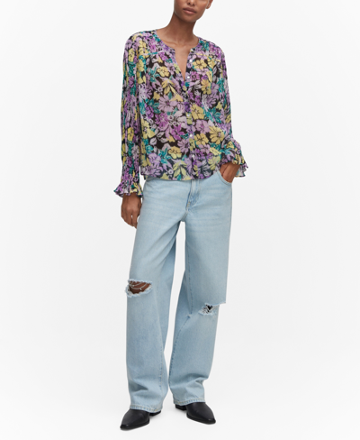 Mango Floral Textured Blouse Lilac