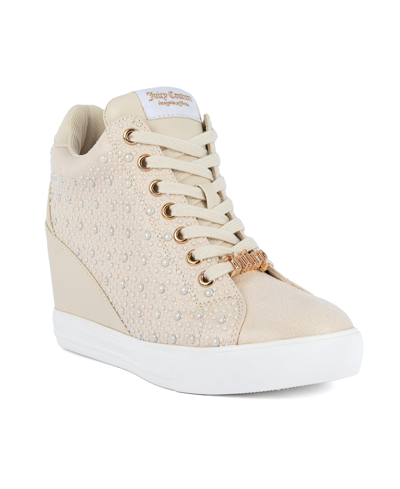 Juicy Couture Women's Jiggle Embellished Lace-up Wedge Sneakers In Ivory