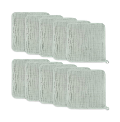 Comfy Cubs Babies' Muslin Washcloths, Pack Of 10 With Gift Box In Fern