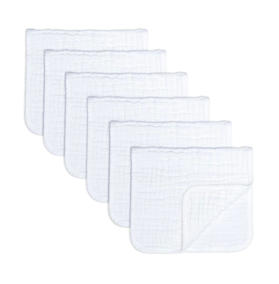 Comfy Cubs Baby Boys And Baby Girls Muslin Burp Cloths, Pack Of 6 In White