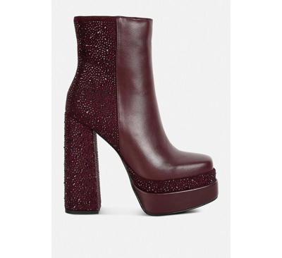 London Rag Dryday Diamante Zip Up Block Heel Boots In Burgundy