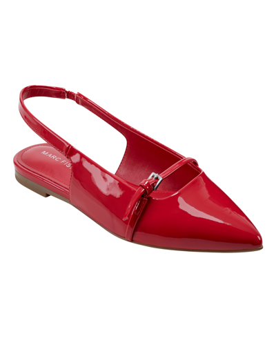 Marc Fisher Women's Elelyn Pointy Toe Slingback Dress Flats In Red Patent - Faux Patent Leather