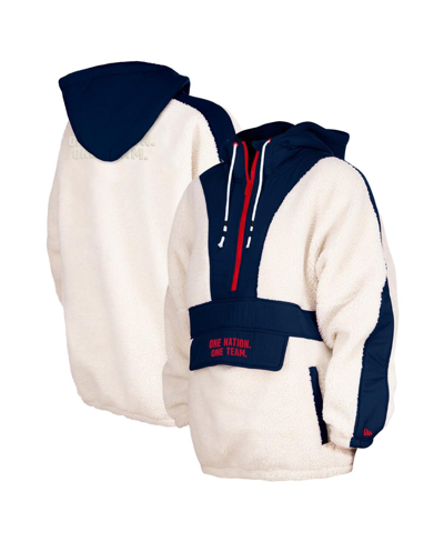 New Era Women's Cream Uswnt Athleisure Sherpa Half-zip Hoodie