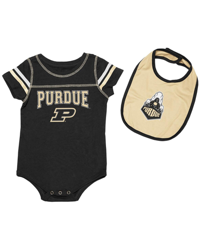 Colosseum Babies' Newborn And Infant Boys And Girls  Black, Gold Purdue Boilermakers Chocolate Bodysuit And B In Black,gold