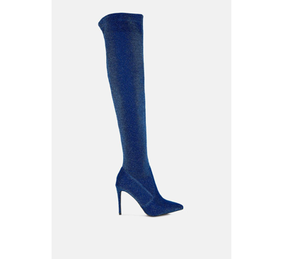 London Rag Tigerlily High Heel Knitted Long Boots In Blue