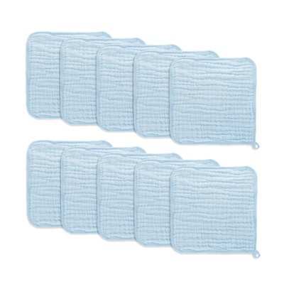 Comfy Cubs Baby Boys And Baby Girls Muslin Washcloths, Pack Of 10 With Gift Box In Blue