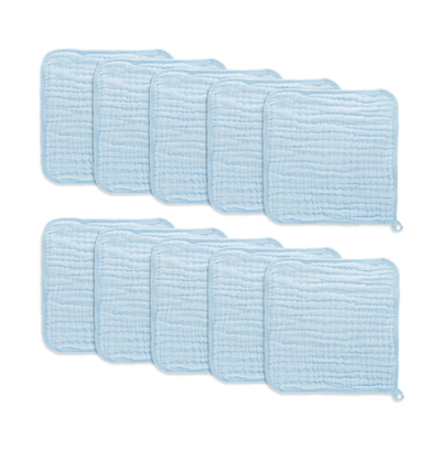 Comfy Cubs Babies' Muslin Washcloths, Pack Of 10 With Gift Box In Blue