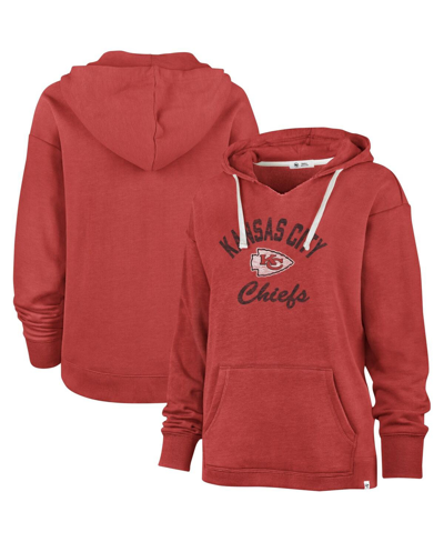 47 Brand Women's ' Scarlet Distressed San Francisco 49ers Wrapped Up Kennedy V-neck Pullover Hoodie In Red