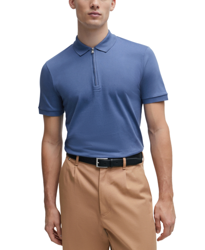 Hugo Boss Boss By  Men's Zip Placket Slim-fit Polo Shirt In Open Blue