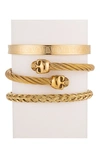 Eye Candy Los Angeles Set Of 3 Louis Titanium Bracelets In Gold