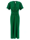 Victoria Beckham Gathered Wool V-neck Midi Dress In Green