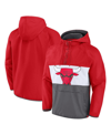 Fanatics Branded  Red/gray Chicago Bulls Anorak Flagrant Foul Color-block Raglan Hoodie Half-zip Jac In Red,gray