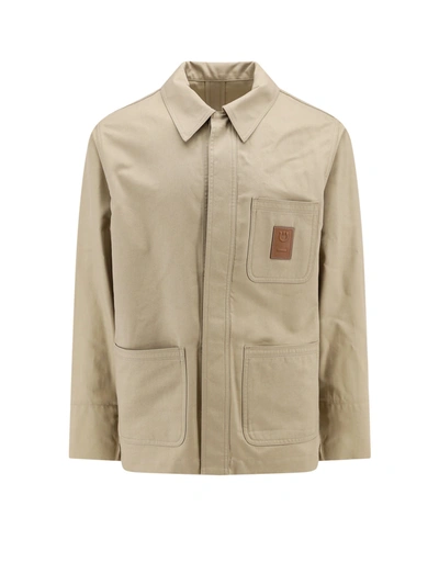 FERRAGAMO COTTON AND VISCOSE JACKET WITH GANCINI LEATHER PATCH