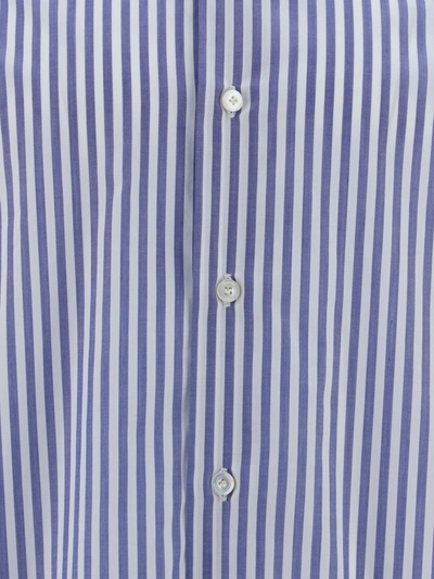 Finamore Milano Shirt In Riga Larga Bianco/blue