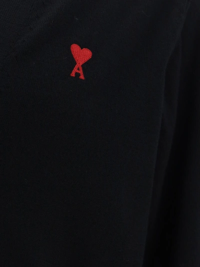 Ami Alexandre Mattiussi Ami De Coeur Black Cotton Cardigan In Black/red/009