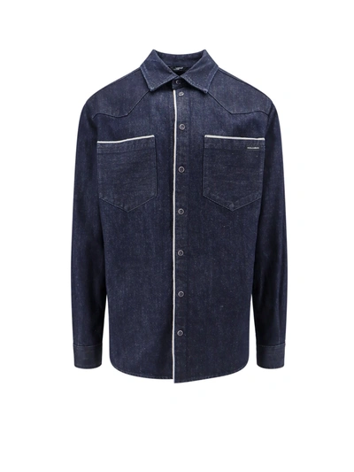 DOLCE & GABBANA DENIM SHIRT WITH LOGOED LABEL