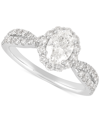 Macy's Diamond Oval Halo Twist Shank Engagement Ring (1-1/3 Ct. T.w.) In 14k White Gold In White Gold
