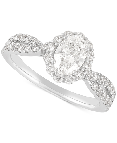 Macy's Diamond Oval Halo Twist Shank Engagement Ring (1-1/3 Ct. T.w.) In 14k White Gold