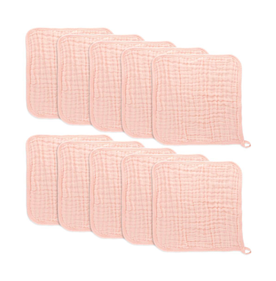 Comfy Cubs Baby Boys And Baby Girls Muslin Washcloths, Pack Of 10 With Gift Box In Pink