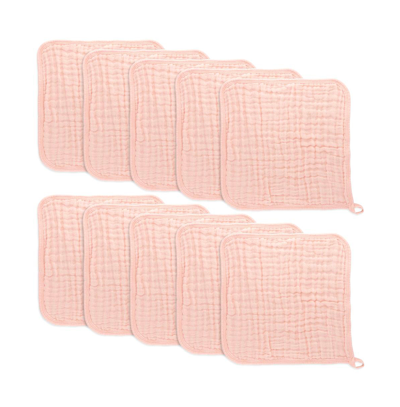 Comfy Cubs Babies' Muslin Washcloths, Pack Of 10 With Gift Box In Pink