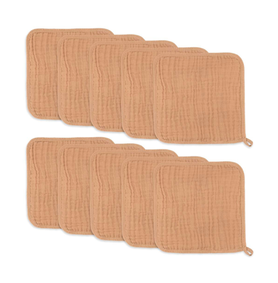 Comfy Cubs Baby Boys And Baby Girls Muslin Washcloths, Pack Of 10 With Gift Box In Caramel
