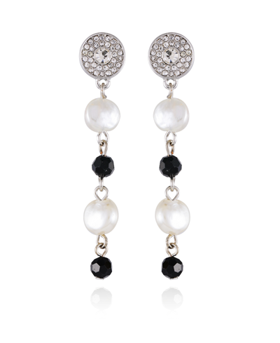 T Tahari Imitation Pearl And Light Pink Bead Dangle Earrings In Silver