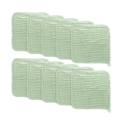 Comfy Cubs Baby Boys And Baby Girls Muslin Washcloths, Pack Of 10 With Gift Box In Green