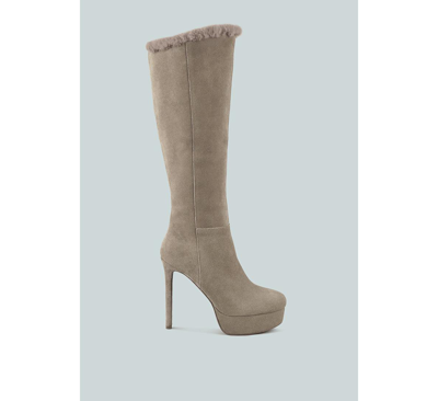 Rag & Co Saldana Convertible Suede Leather Taupe High Boots In Brown