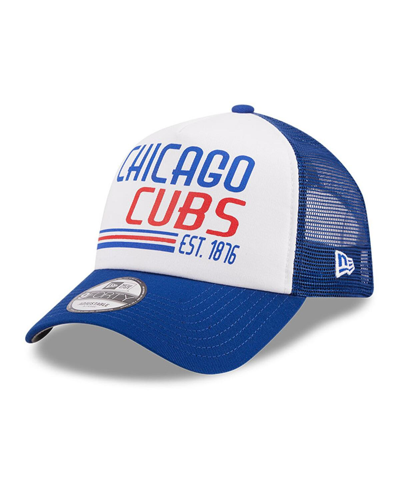 New Era Men's  White, Royal Chicago Cubs Stacked A-frame Trucker 9forty Adjustable Hat In White,royal