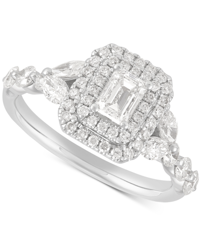 Macy's Diamond Emerald-cut Double Halo Engagement Ring (1-1/2 Ct. T.w.) In 14k White Gold